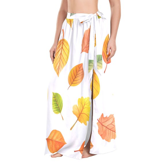 FORMRS Womens Beach Sarong Semi-Sheer Bikini Wrap Skirt Swimsuit Cover-ups, Yellow Leaves