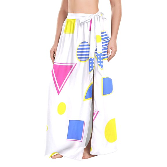 FORMRS Womens Beach Sarong Semi-Sheer Bikini Wrap Skirt Swimsuit Cover-ups, Yellow Retro Round