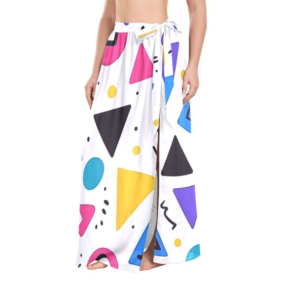 FORMRS Womens Beach Sarong Semi-Sheer Bikini Wrap Skirt Swimsuit Cover-ups, Yellow Retro Shapes