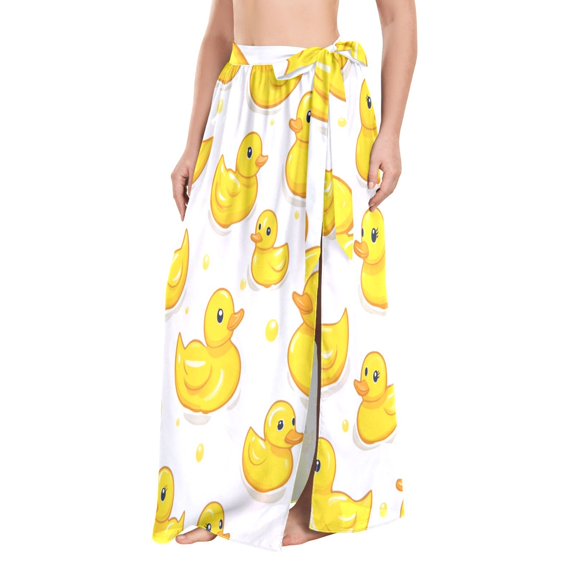 FORMRS Womens Beach Sarong Semi-Sheer Bikini Wrap Skirt Swimsuit Cover-ups, Yellow Rubber Ducks