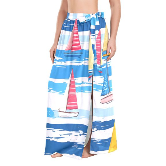 FORMRS Womens Beach Sarong Semi-Sheer Bikini Wrap Skirt Swimsuit Cover-ups, Yellow Sailboats