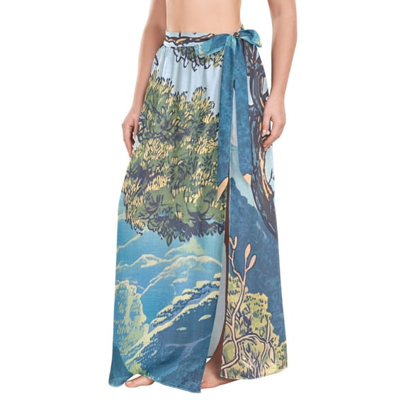 FORMRS Womens Beach Sarong Semi-Sheer Bikini Wrap Skirt Swimsuit Cover-ups, Yellow Tree