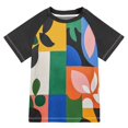 thumbnail image 1 of FORMRS Boys Rash Guard Short Sleeves Swim Shirt Quick Dry UPF 50+ Sun Protection, Sizes 3-12T, Abstract Plants, 1 of 6