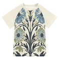 thumbnail image 1 of FORMRS Boys Rash Guard Short Sleeves Swim Shirt Quick Dry UPF 50+ Sun Protection, Sizes 3-12T, Blue Floral Pattern, 1 of 6