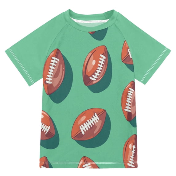 FORMRS Boys Rash Guard Short Sleeves Swim Shirt Quick Dry UPF 50+ Sun Protection, Sizes 3-12T, Brown American Footballs