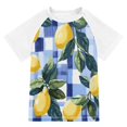 thumbnail image 1 of FORMRS Boys Rash Guard Short Sleeves Swim Shirt Quick Dry UPF 50+ Sun Protection, Sizes 3-12T, Cartoon Lemon Leaves, 1 of 6