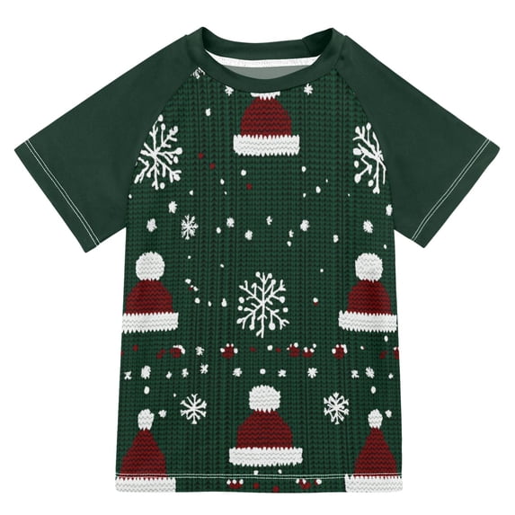 FORMRS Boys Rash Guard Short Sleeves Swim Shirt Quick Dry UPF 50+ Sun Protection, Sizes 3-12T, Christmas Santa Hats