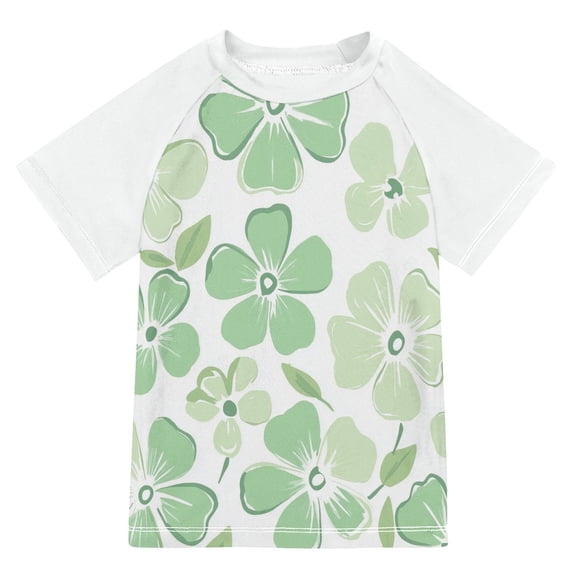 FORMRS Boys Rash Guard Short Sleeves Swim Shirt Quick Dry UPF 50+ Sun Protection, Sizes 3-12T, Green Floral