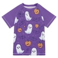 thumbnail image 1 of FORMRS Boys Rash Guard Short Sleeves Swim Shirt Quick Dry UPF 50+ Sun Protection, Sizes 3-12T, Halloween Purple Ghosts, 1 of 6