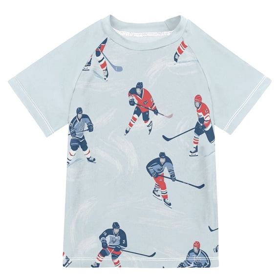 FORMRS Boys Rash Guard Short Sleeves Swim Shirt Quick Dry UPF 50+ Sun Protection, Sizes 3-12T, Hockey Action Zone