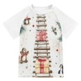 thumbnail image 1 of FORMRS Boys Rash Guard Short Sleeves Swim Shirt Quick Dry UPF 50+ Sun Protection, Sizes 3-12T, Holiday Train, 1 of 6