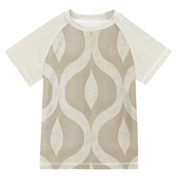 FORMRS Boys Rash Guard Short Sleeves Swim Shirt Quick Dry UPF 50+ Sun Protection, Sizes 3-12T, Light Brown Pattern
