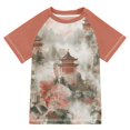 thumbnail image 1 of FORMRS Boys Rash Guard Short Sleeves Swim Shirt Quick Dry UPF 50+ Sun Protection, Sizes 3-12T, Red Mountain Pattern, 1 of 6