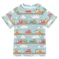 thumbnail image 1 of FORMRS Boys Rash Guard Short Sleeves Swim Shirt Quick Dry UPF 50+ Sun Protection, Sizes 3-12T, Red Trains Pattern, 1 of 6