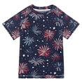 thumbnail image 1 of FORMRS Boys Rash Guard Short Sleeves Swim Shirt Quick Dry UPF 50+ Sun Protection, Sizes 3-12T, Red and Blue Fireworks Pattern, 1 of 6