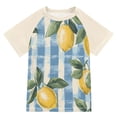 thumbnail image 1 of FORMRS Boys Rash Guard Short Sleeves Swim Shirt Quick Dry UPF 50+ Sun Protection, Sizes 3-12T, Retro Lemon Leaves, 1 of 6
