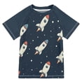 thumbnail image 1 of FORMRS Boys Rash Guard Short Sleeves Swim Shirt Quick Dry UPF 50+ Sun Protection, Sizes 3-12T, Rocket Pattern, 1 of 6