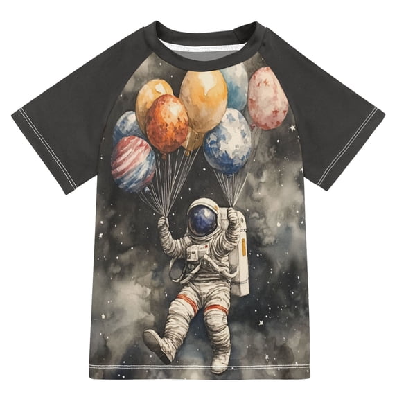 FORMRS Boys Rash Guard Short Sleeves Swim Shirt Quick Dry UPF 50+ Sun Protection, Sizes 3-12T, Watercolor Space