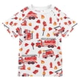 thumbnail image 1 of FORMRS Boys Rash Guard Short Sleeves Swim Shirt Quick Dry UPF 50+ Sun Protection, Sizes 3-12T, White Cartoon Fire Truck Pattern, 1 of 6