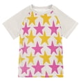 thumbnail image 1 of FORMRS Boys Rash Guard Short Sleeves Swim Shirt Quick Dry UPF 50+ Sun Protection, Sizes 3-12T, Yellow Pink Stars, 1 of 6