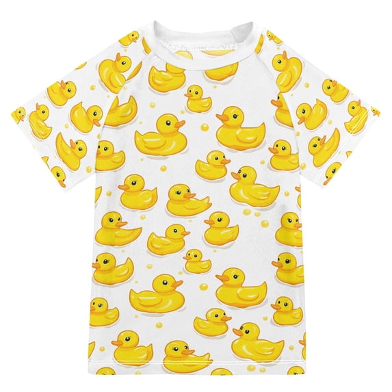 FORMRS Boys Rash Guard Short Sleeves Swim Shirt Quick Dry UPF 50+ Sun Protection, Sizes 3-12T, Yellow Rubber Ducks