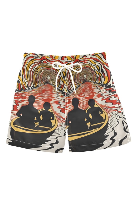 Boys Swim Trunks Quick Dry Mesh Liner Boardshorts Sizes XS-XL, Abstract Boat Ride