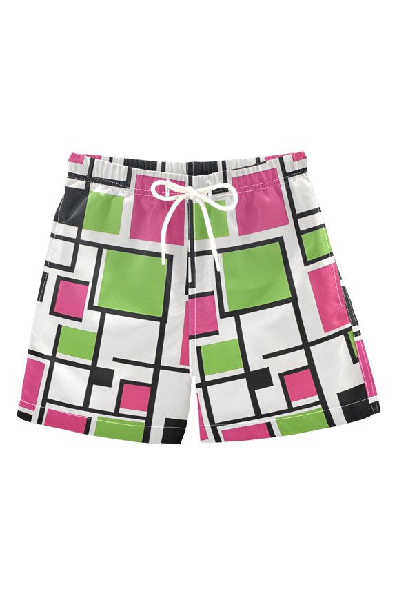 Boys Swim Trunks Quick Dry Mesh Liner Boardshorts Sizes XS-XL, Abstract Geometric