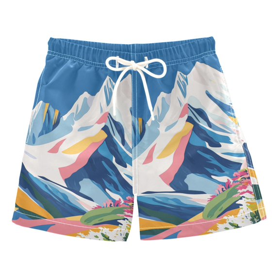 FORMRS Boys Swim Trunks Quick Dry Mesh Liner Boardshorts Sizes XS-XL, Abstract Snow Mountain