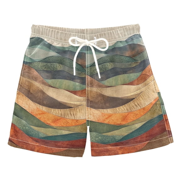 FORMRS Boys Swim Trunks Quick Dry Mesh Liner Boardshorts Sizes XS-XL, Abstract Wavy Landscape