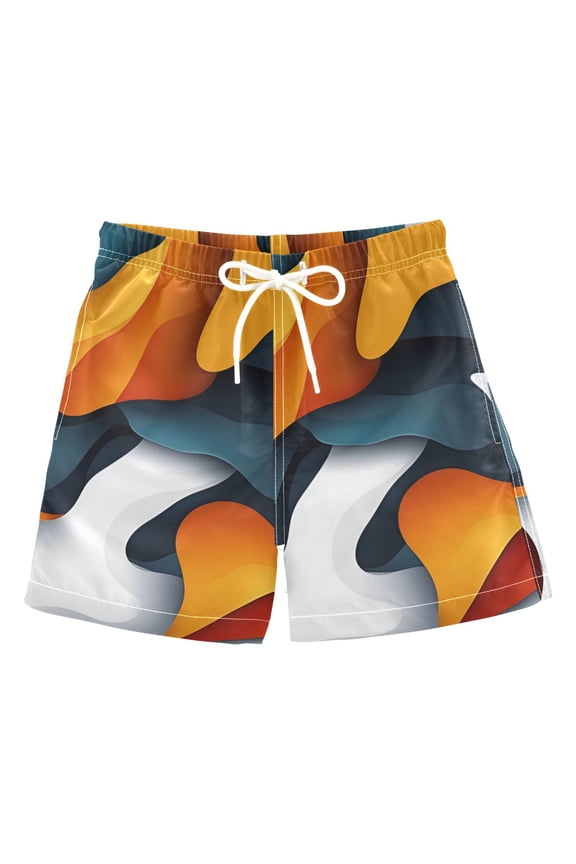 Boys Swim Trunks Quick Dry Mesh Liner Boardshorts Sizes XS-XL, Abstract Wavy