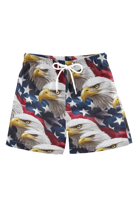 Boys Swim Trunks Quick Dry Mesh Liner Boardshorts Sizes XS-XL, American Eagle Pattern