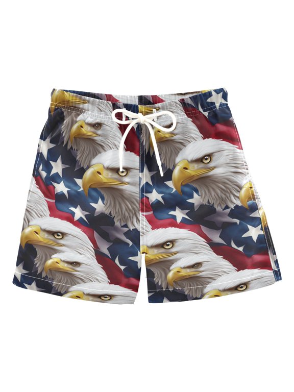 Boys Swim Trunks Quick Dry Mesh Liner Boardshorts Sizes XS-XL, American Eagle Pattern