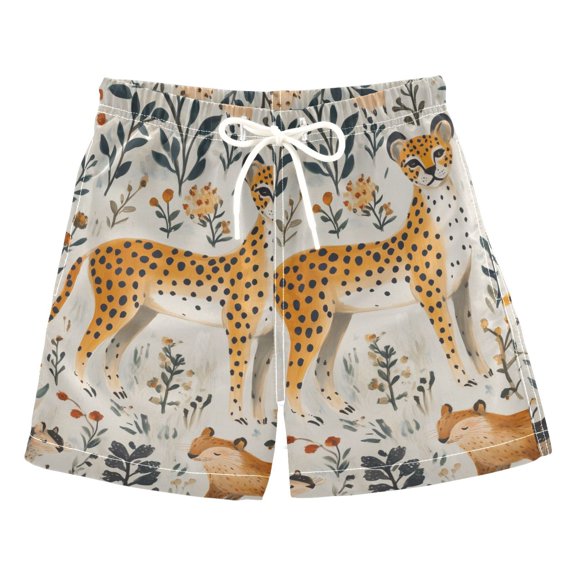 FORMRS Boys Swim Trunks Quick Dry Mesh Liner Boardshorts Sizes XS-XL, Animals in A Forest Pattern