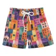 thumbnail image 1 of FORMRS Boys Swim Trunks Quick Dry Mesh Liner Boardshorts Sizes XS-XL, Art Buildings, 1 of 7