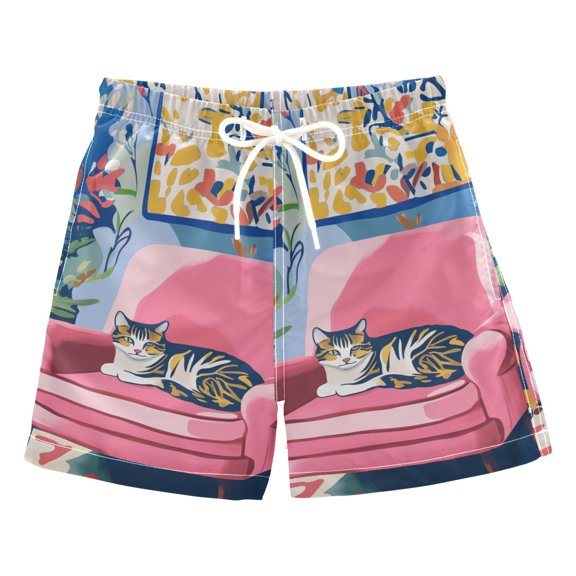 FORMRS Boys Swim Trunks Quick Dry Mesh Liner Boardshorts Sizes XS-XL, Art Cat