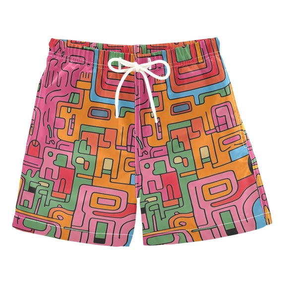 FORMRS Boys Swim Trunks Quick Dry Mesh Liner Boardshorts Sizes XS-XL, Art City