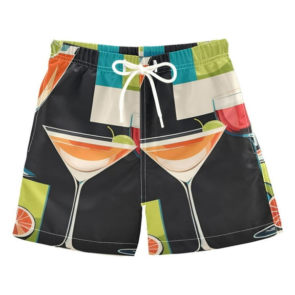 FORMRS Boys Swim Trunks Quick Dry Mesh Liner Boardshorts Sizes XS-XL, Art Cocktails
