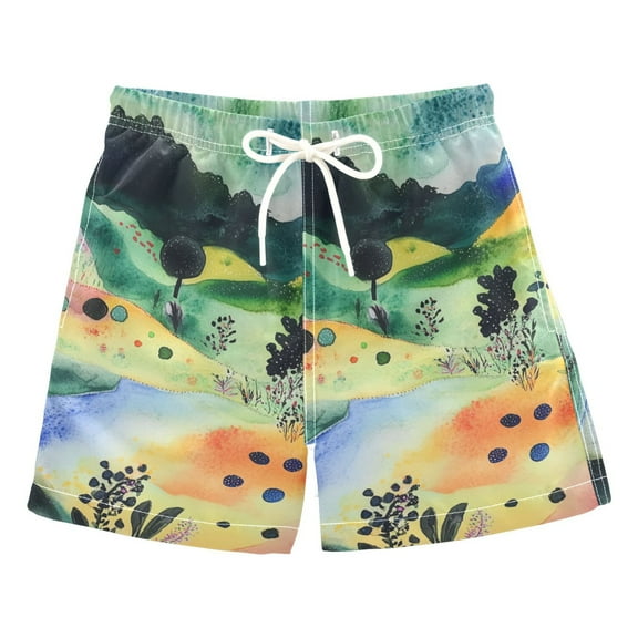 FORMRS Boys Swim Trunks Quick Dry Mesh Liner Boardshorts Sizes XS-XL, Art Field