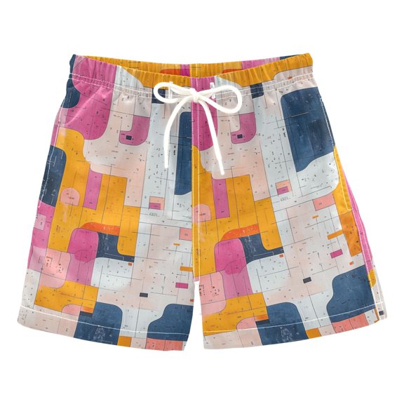 FORMRS Boys Swim Trunks Quick Dry Mesh Liner Boardshorts Sizes XS-XL, Art Geometric