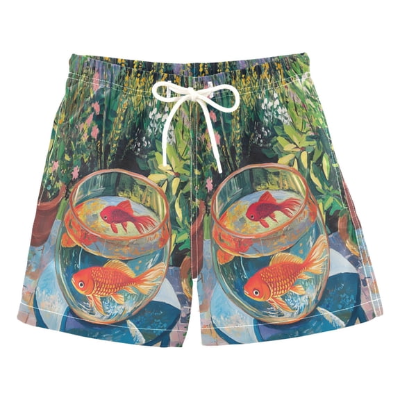 FORMRS Boys Swim Trunks Quick Dry Mesh Liner Boardshorts Sizes XS-XL, Art Goldfish Bowl