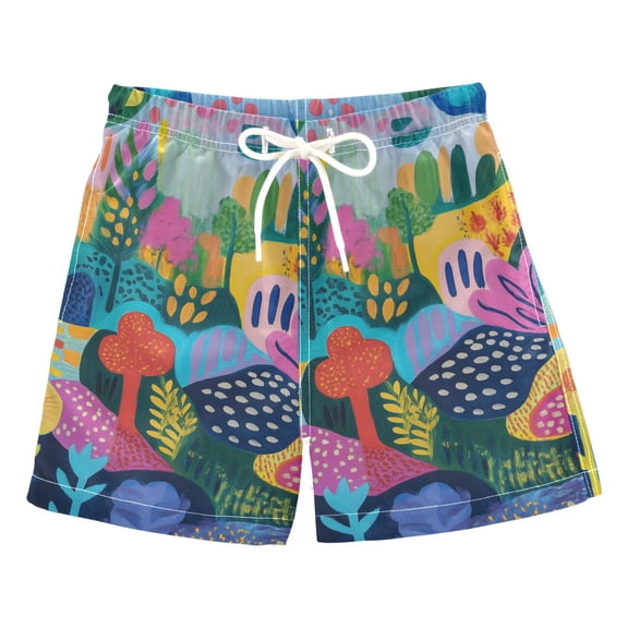 FORMRS Boys Swim Trunks Quick Dry Mesh Liner Boardshorts Sizes XS-XL, Art Plants