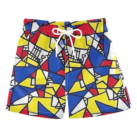FORMRS Boys Swim Trunks Quick Dry Mesh Liner Boardshorts Sizes XS-XL, Art Triangles