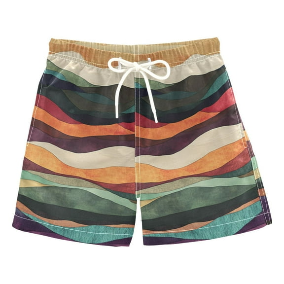 FORMRS Boys Swim Trunks Quick Dry Mesh Liner Boardshorts Sizes XS-XL, Artistic Desert Pattern