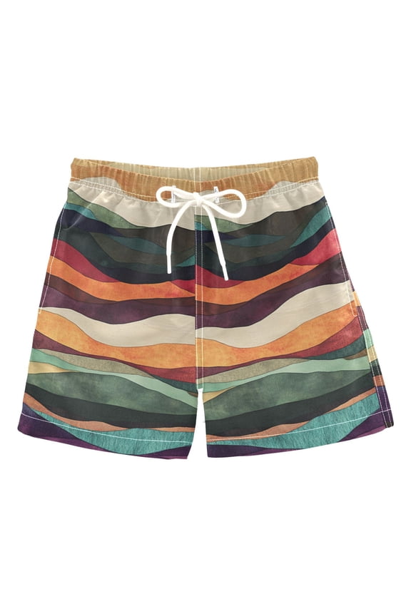 Boys Swim Trunks Quick Dry Mesh Liner Boardshorts Sizes XS-XL, Artistic Desert Pattern