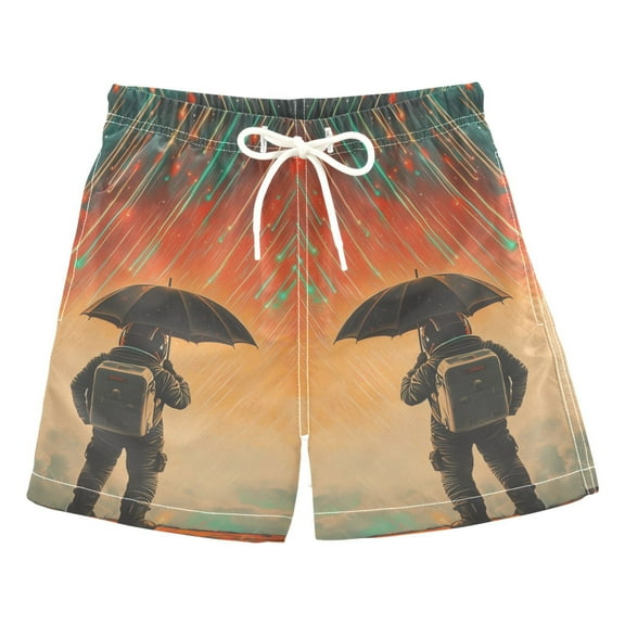 FORMRS Boys Swim Trunks Quick Dry Mesh Liner Boardshorts Sizes XS-XL, Astronaut in Rain
