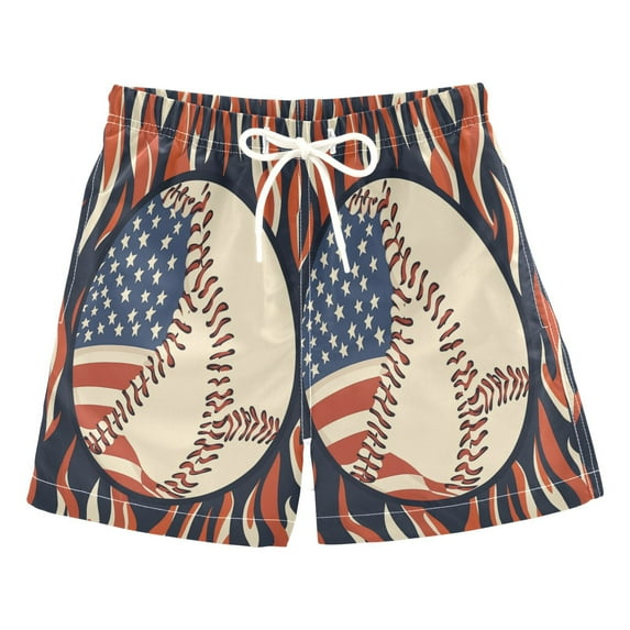 FORMRS Boys Swim Trunks Quick Dry Mesh Liner Boardshorts Sizes XS-XL, Baseball Pattern