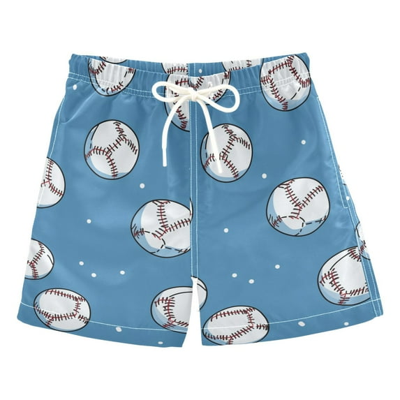 FORMRS Boys Swim Trunks Quick Dry Mesh Liner Boardshorts Sizes XS-XL, Baseballs Pattern