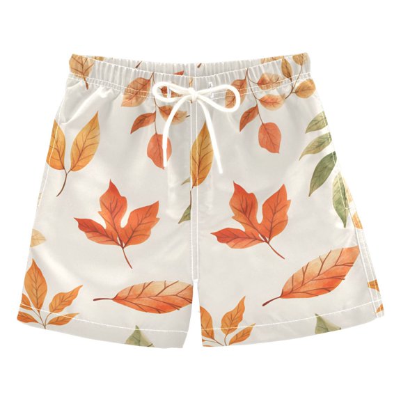 FORMRS Boys Swim Trunks Quick Dry Mesh Liner Boardshorts Sizes XS-XL, Beige Autumn Leaves
