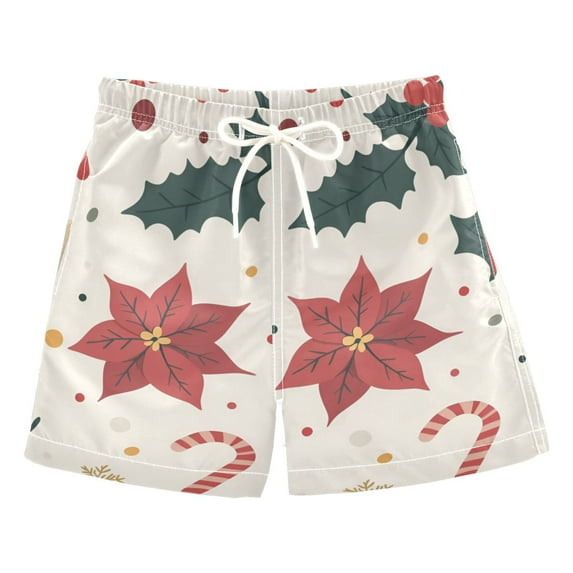 FORMRS Boys Swim Trunks Quick Dry Mesh Liner Boardshorts Sizes XS-XL, Beige Christmas Candy Canes