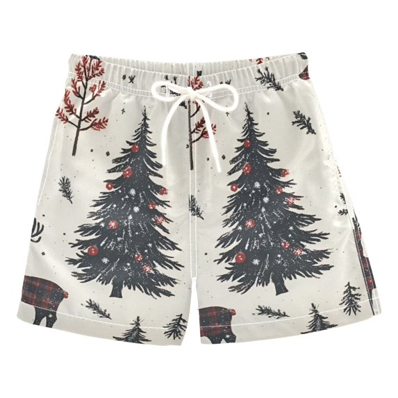 FORMRS Boys Swim Trunks Quick Dry Mesh Liner Boardshorts Sizes XS-XL, Beige Christmas Forest